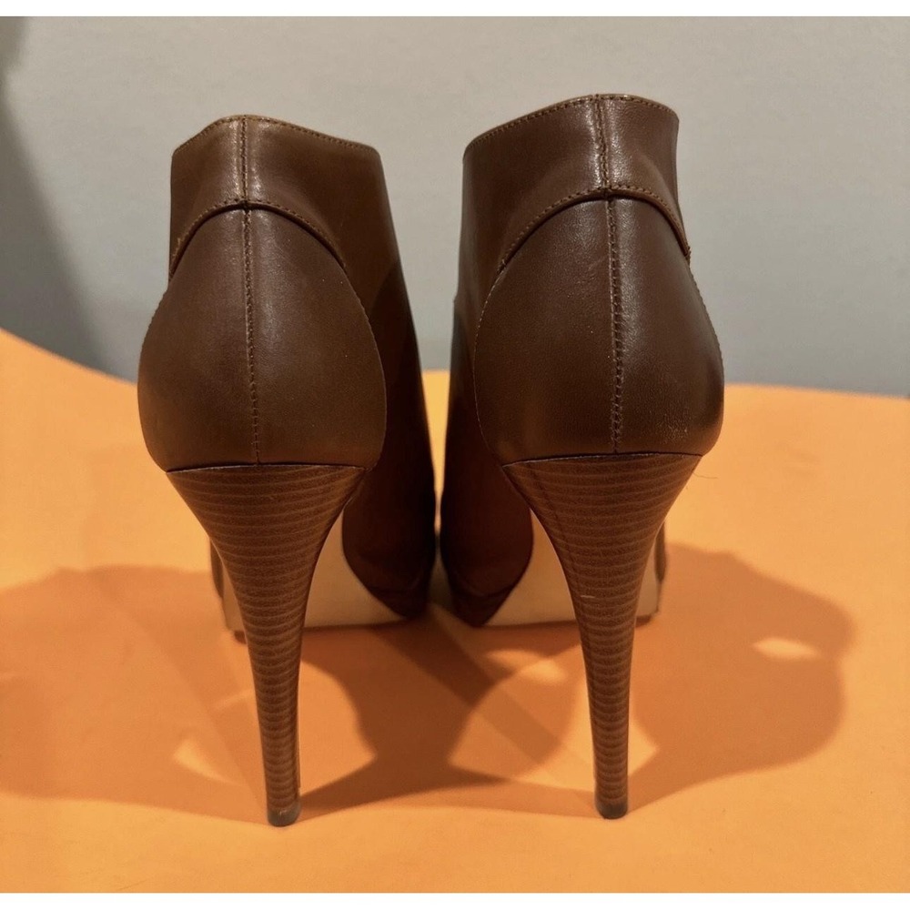 MICHAEL Michael Kors Brown Leather Peep-Toe Ankle Booties with Gold Buckle - Picture 6 of 9